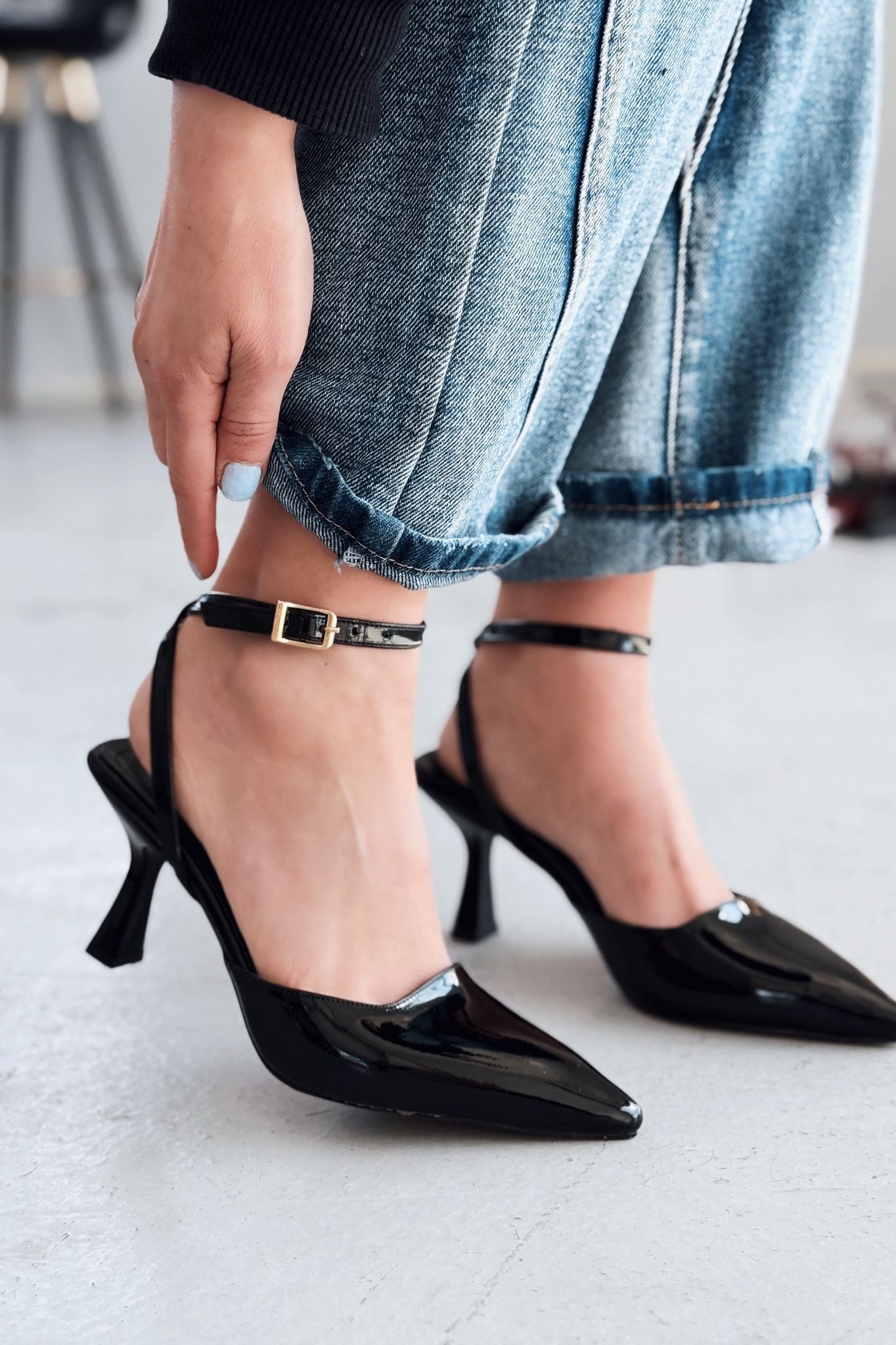 Rivara Black Patent Faux Leather Women's Pumps