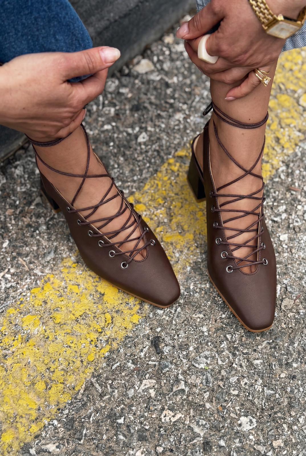 Yorella Dark Brown Faux Leather Women's Pumps