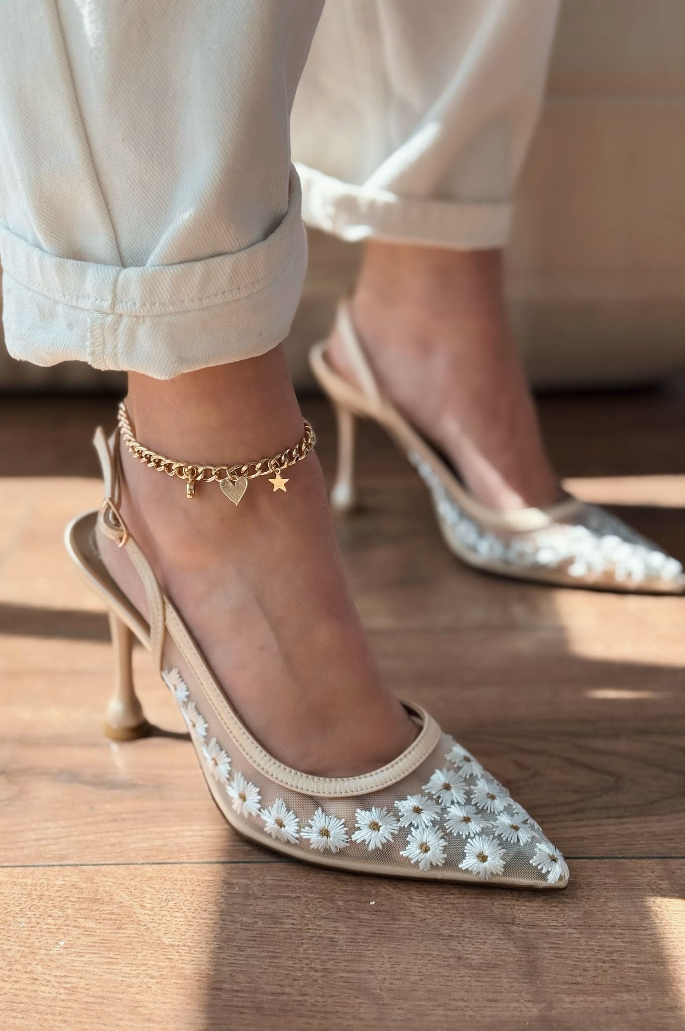 Dasewi Beige Mesh Women's Stilettos