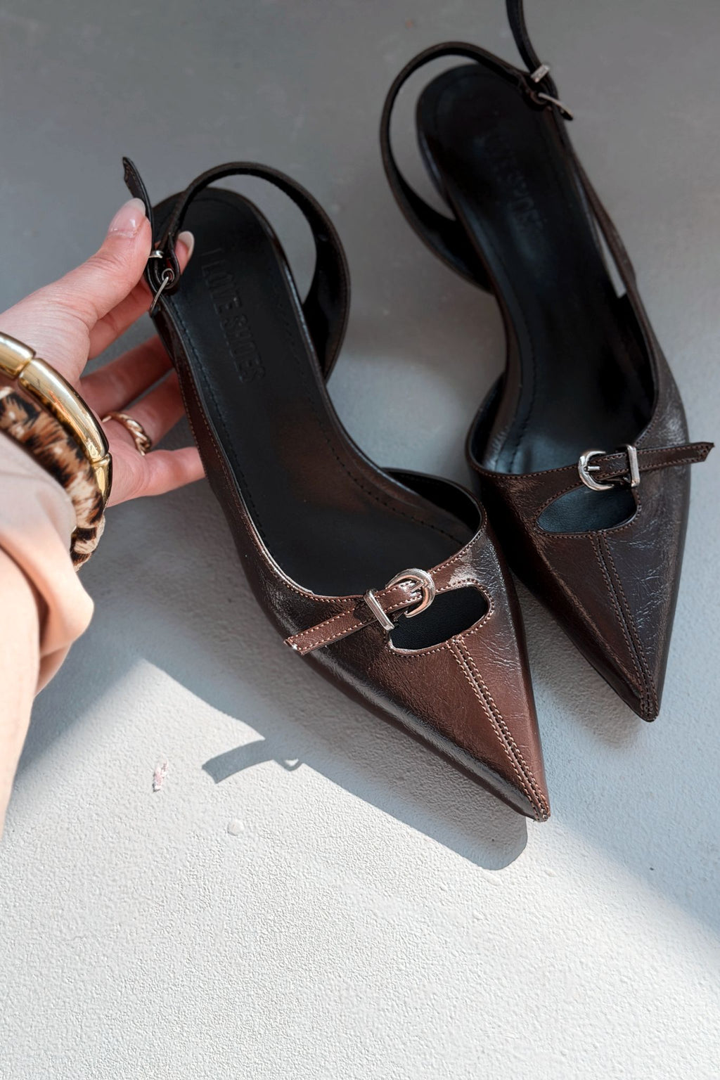 Norin Light Brown Crinkled Faux Leather Women's Stilettos