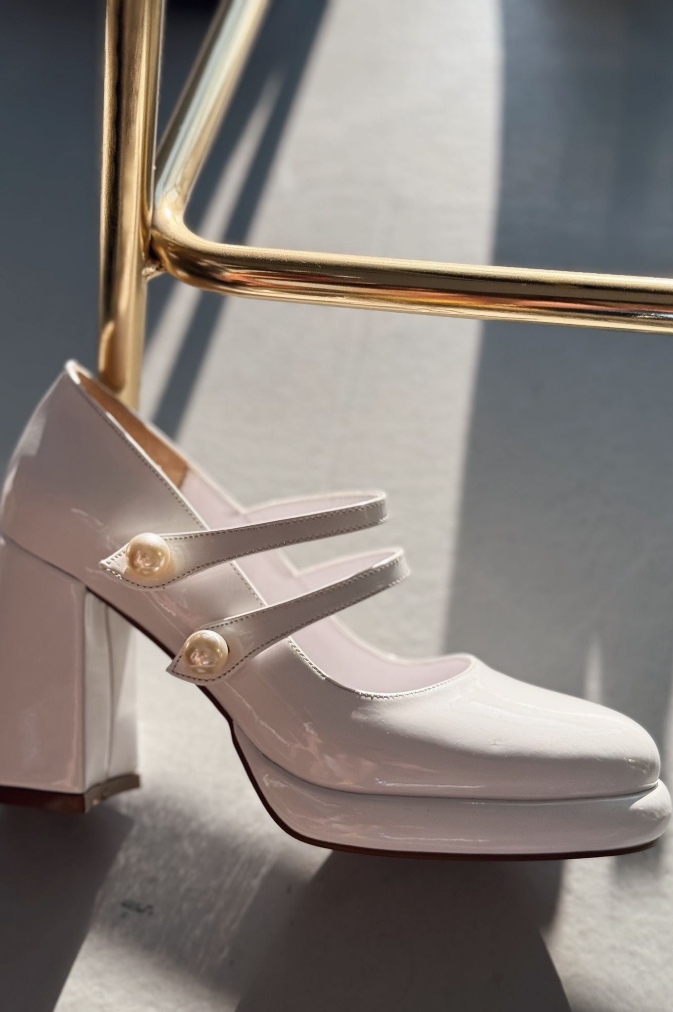Negso Pearl Detail White Patent Faux Leather Women's Mary Jane