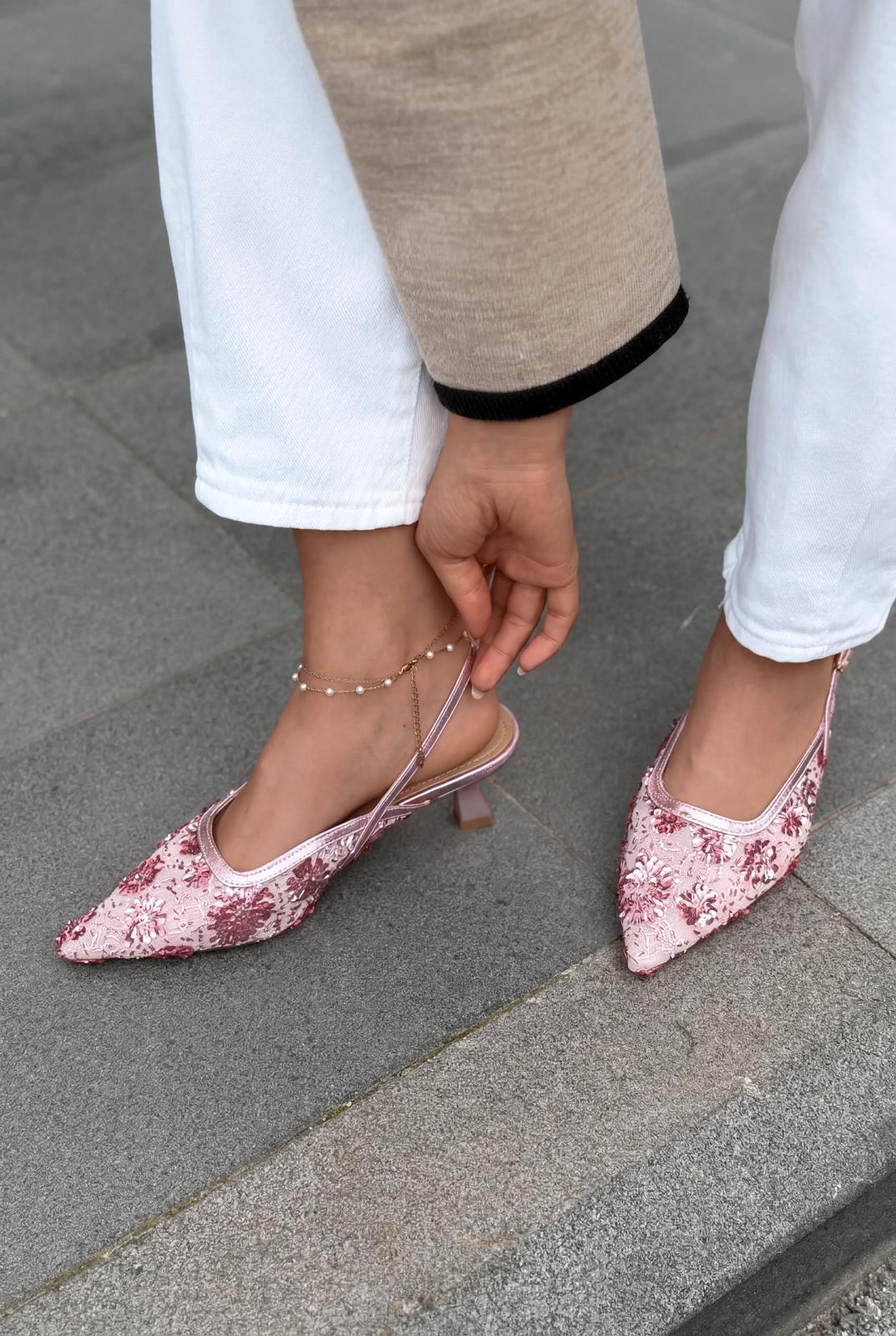 Serona Pink Embroidered Women's Stilettos
