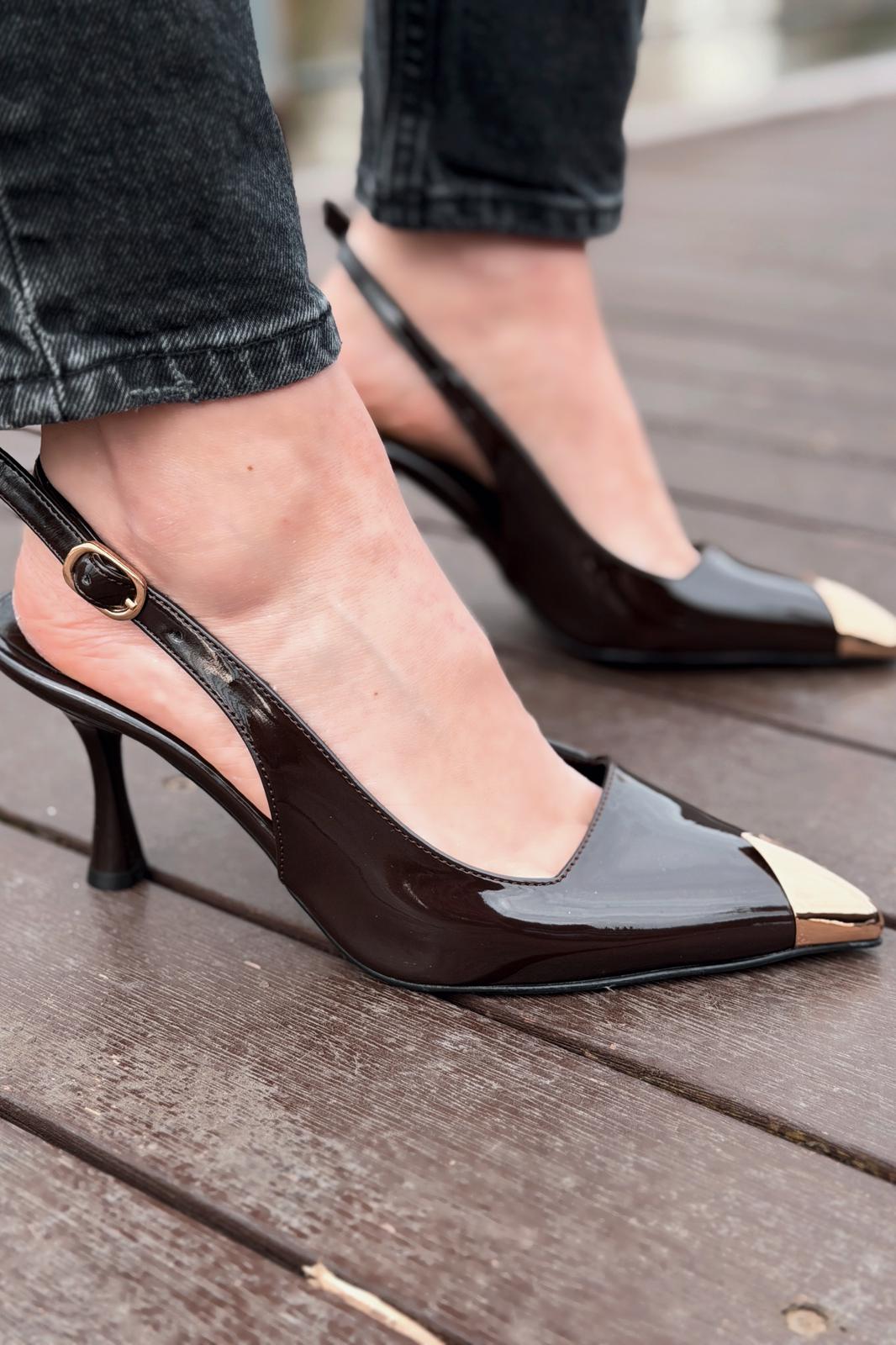 Caligo Light Brown Patent Faux Leather Women's Stilettos