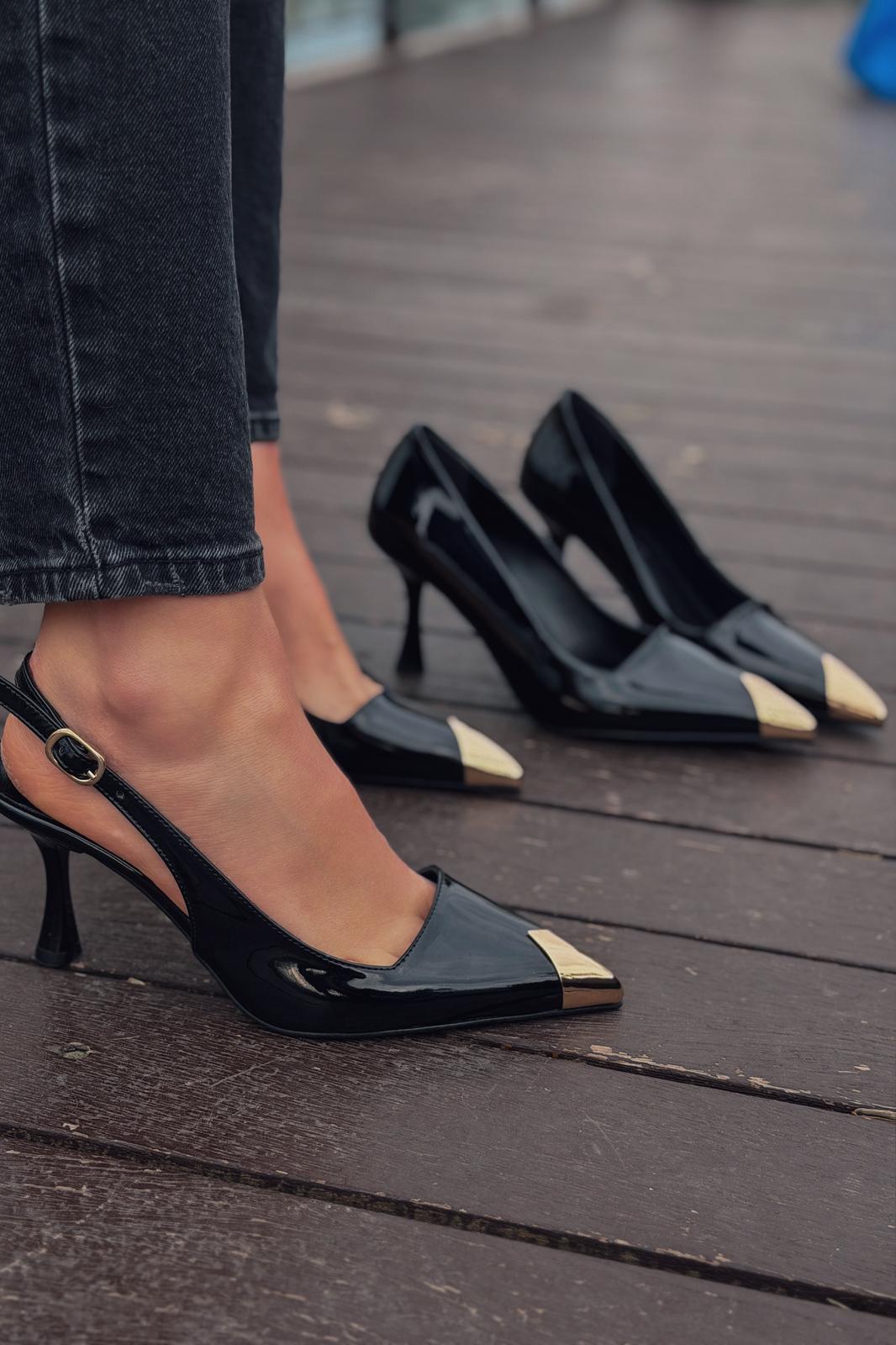 Caligo Black Patent Faux Leather Women's Stilettos