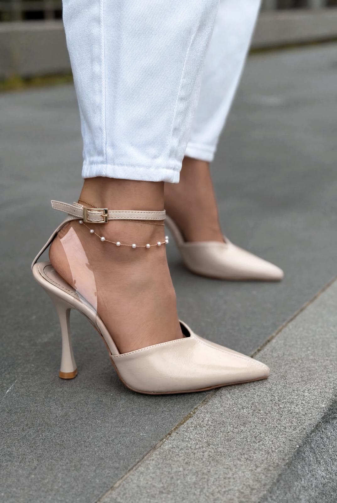 Rovire Beige Crinkled Patent Faux Leather Women's Stilettos