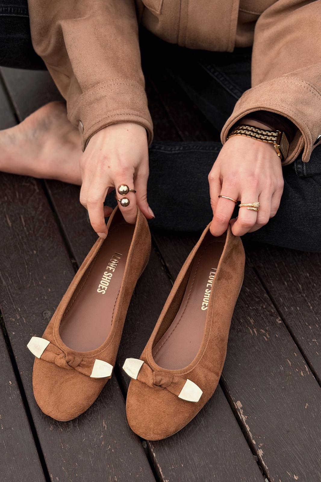 Orphel Tan Suede Women's Wedge Heel Flats