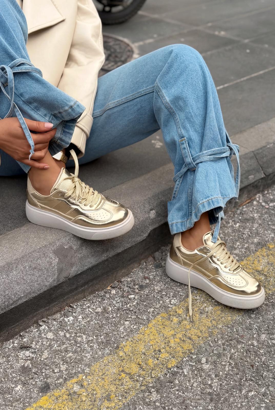 Larisa Gold Patent Faux Leather Women's Sneakers