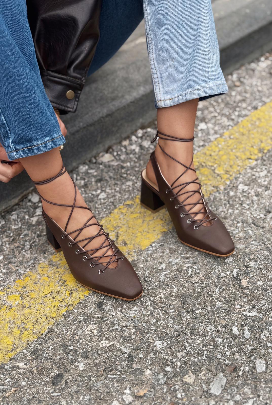 Yorella Dark Brown Faux Leather Women's Pumps