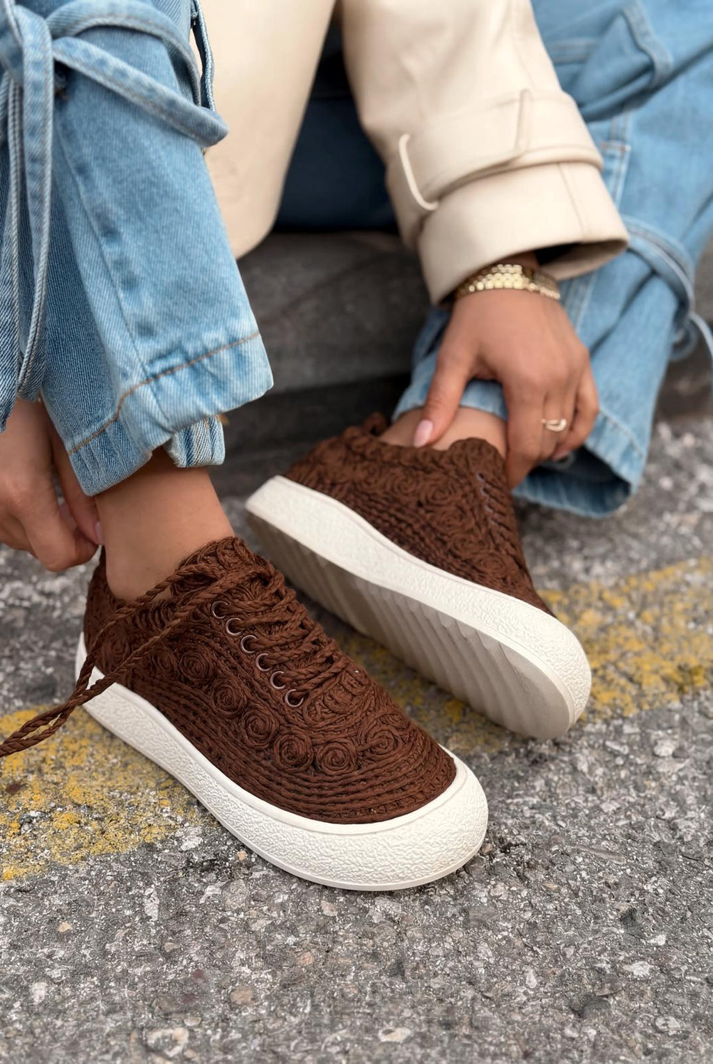 Sarrin Dark Brown Woven Women's Sneakers