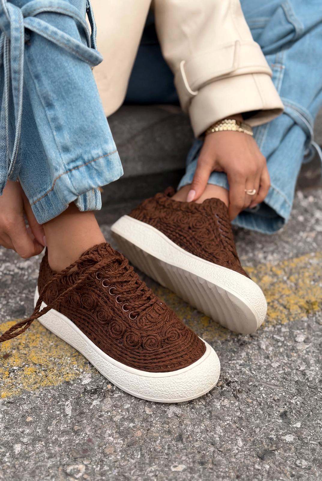Sarrin Dark Brown Woven Women's Sneakers