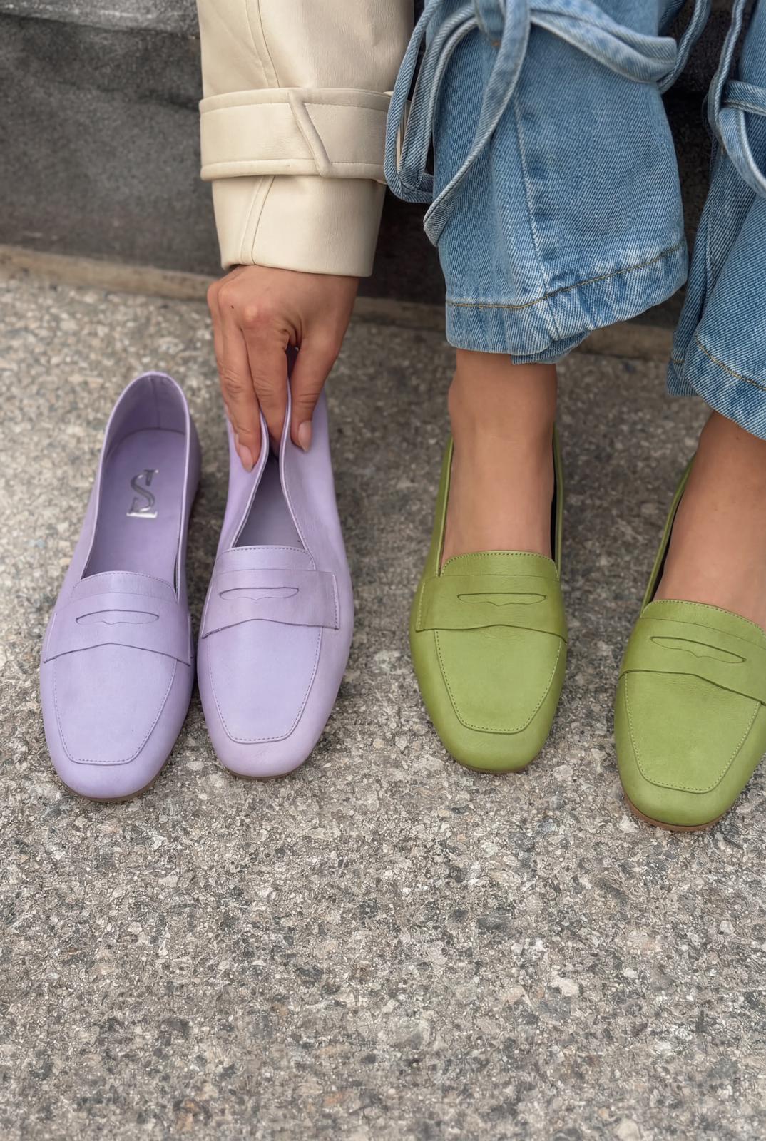Melniel Green Genuine Leather Women's Loafers