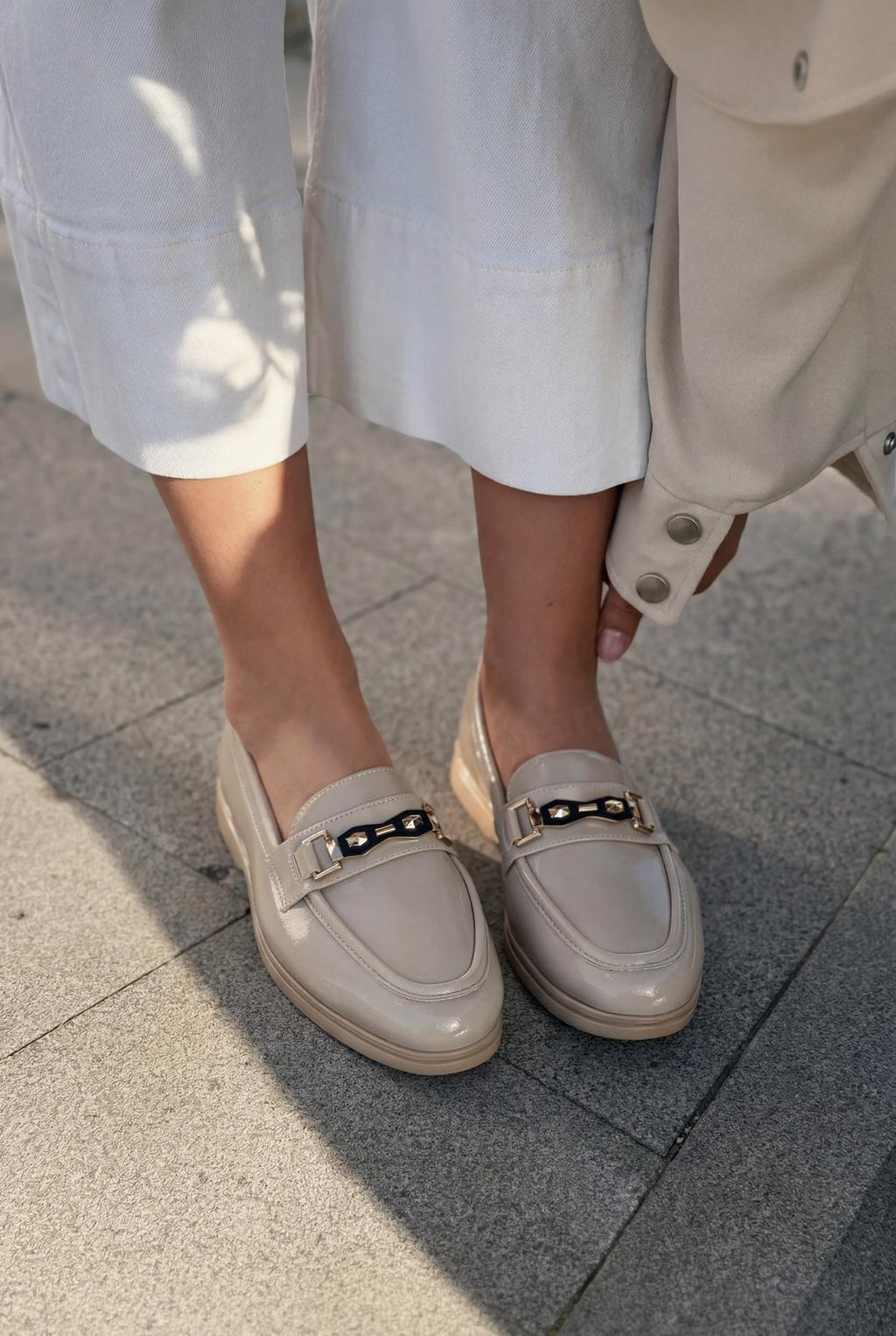 Toler Beige Patent Faux Leather Women's Loafers