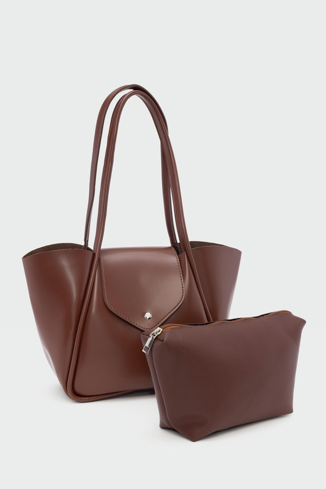 Jolin Shoulder Bag Tan Faux Leather with Makeup Pouch