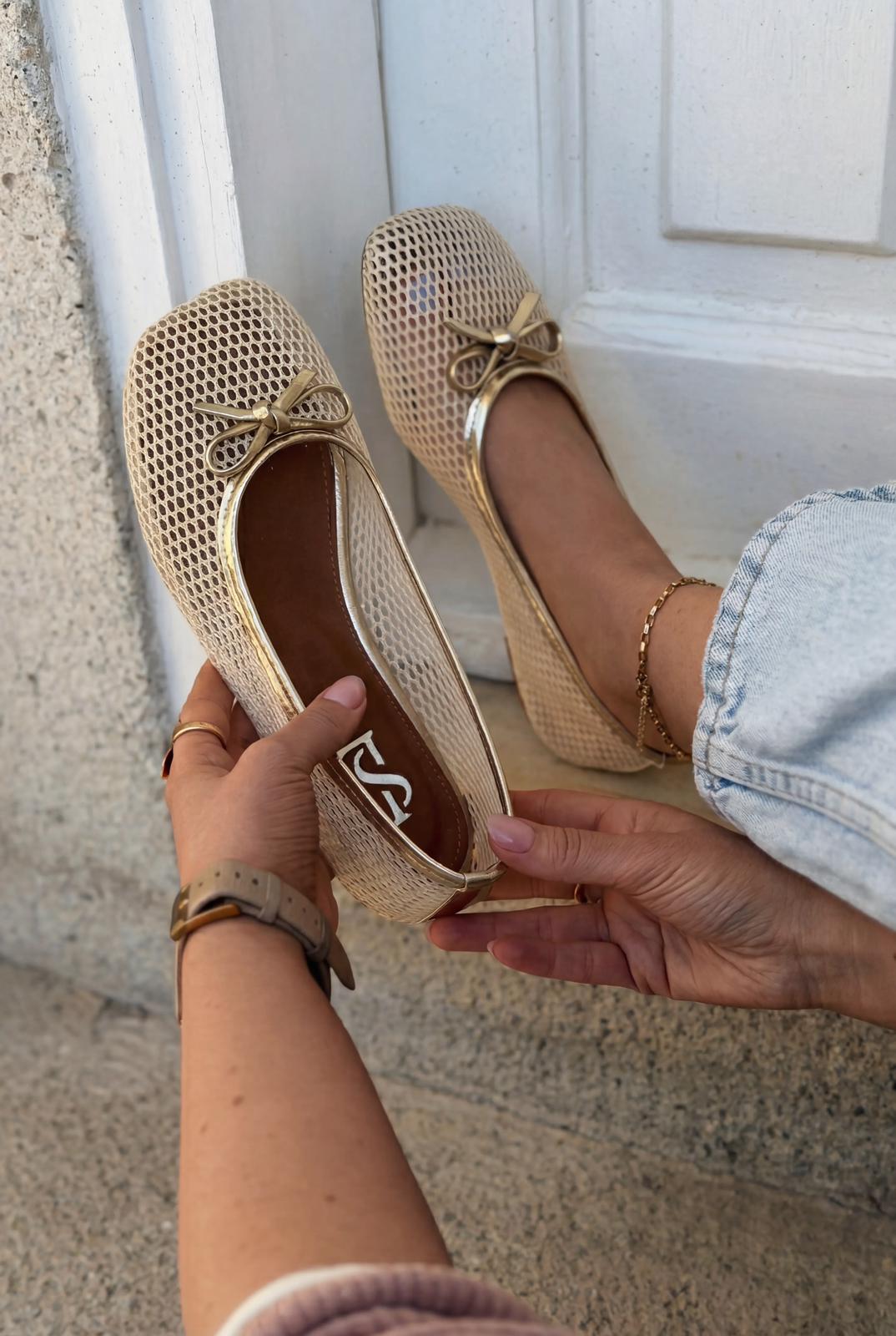 Torina Beige Mesh Women's Flats
