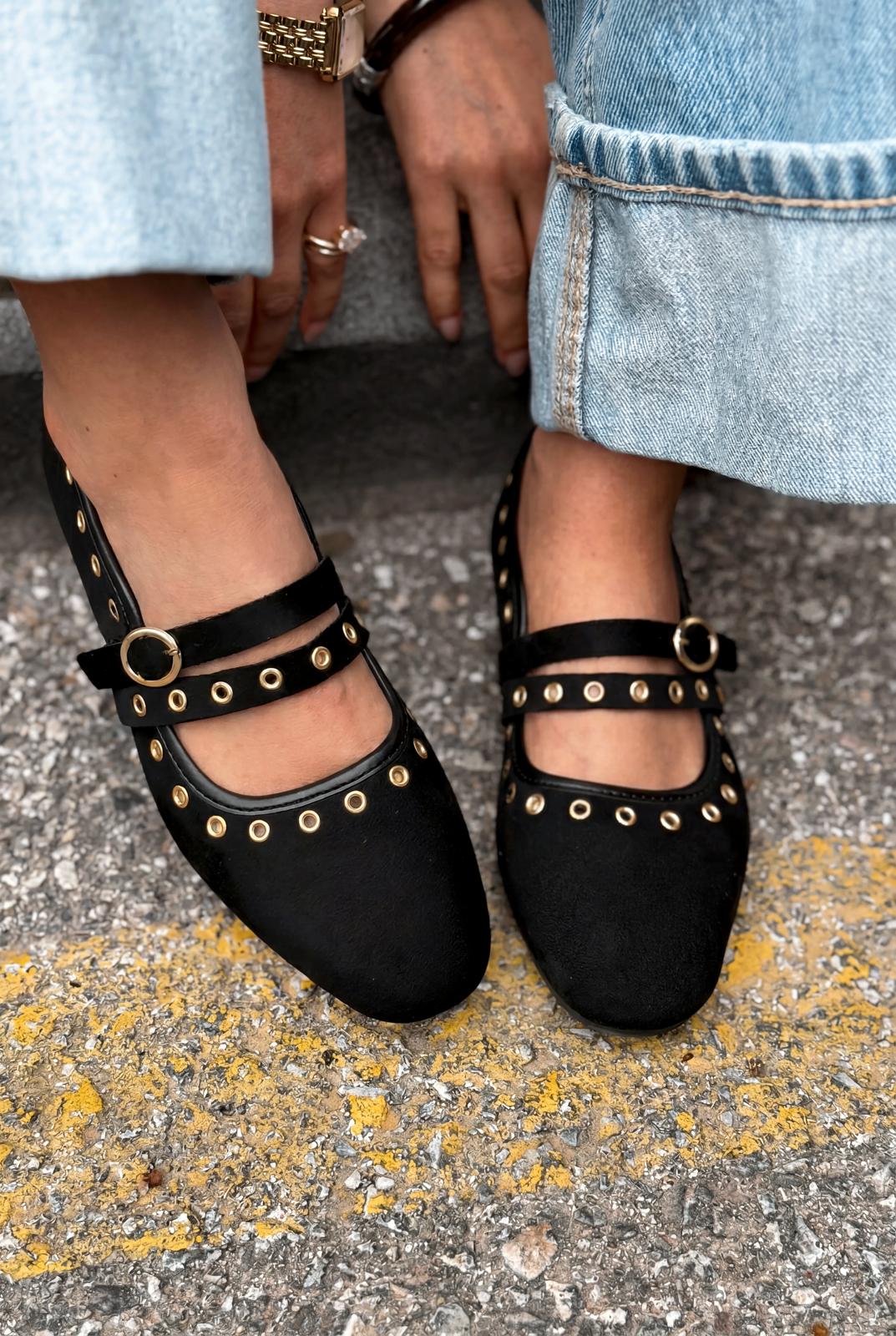 Elia Black Suede Women's Flats