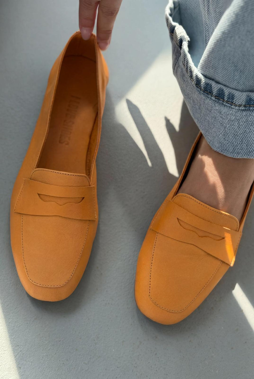 Melniel Orange Genuine Leather Women's Loafers
