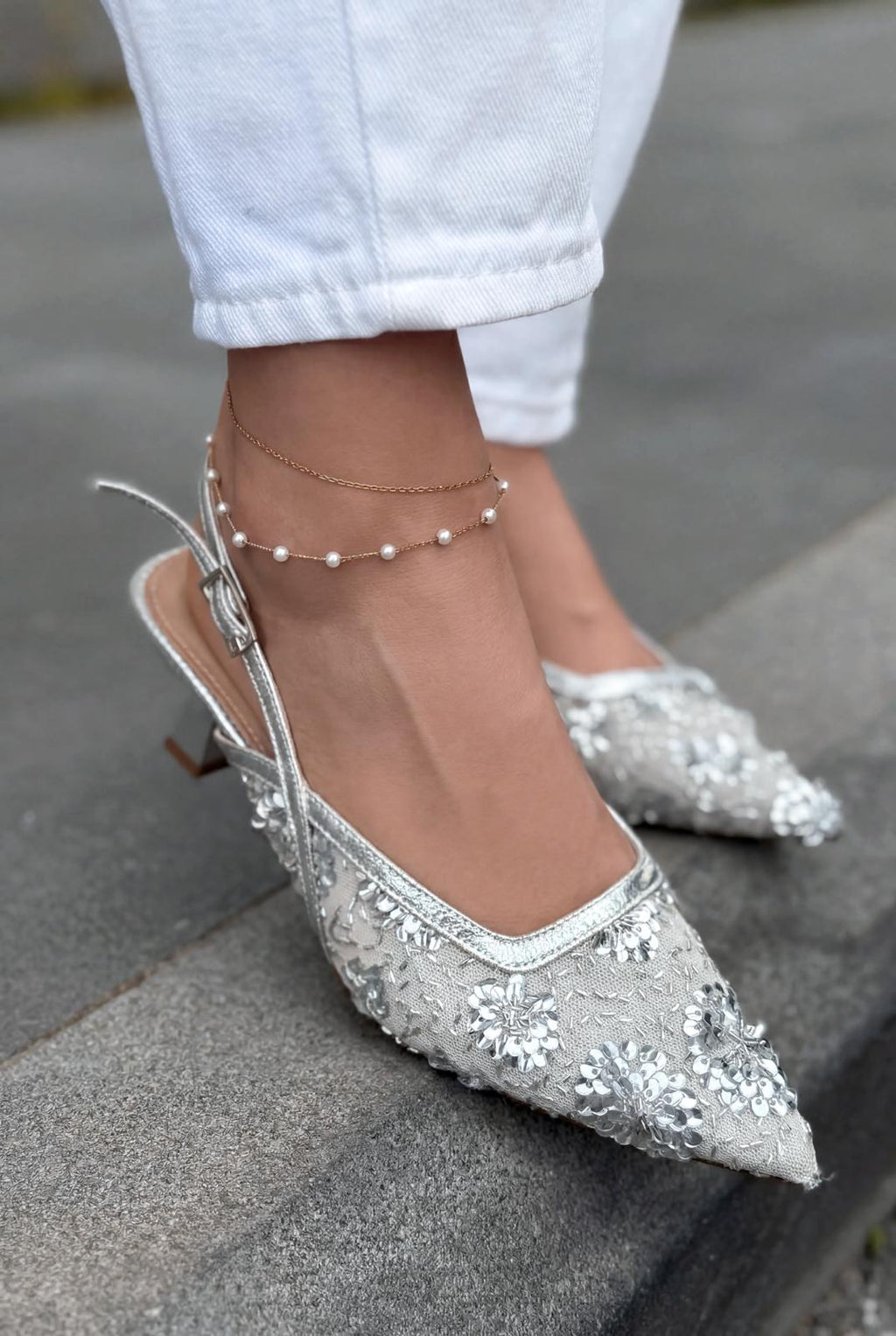 Serona Silver Embroidered Women's Stilettos