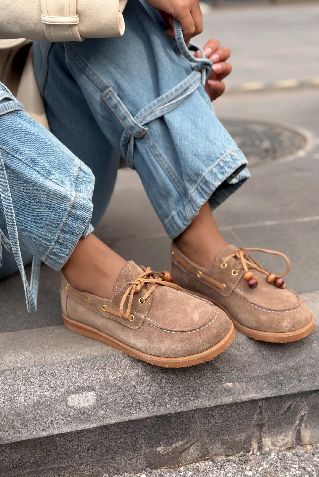 Armon Taupe Genuine Suede Women's Oxford Shoes