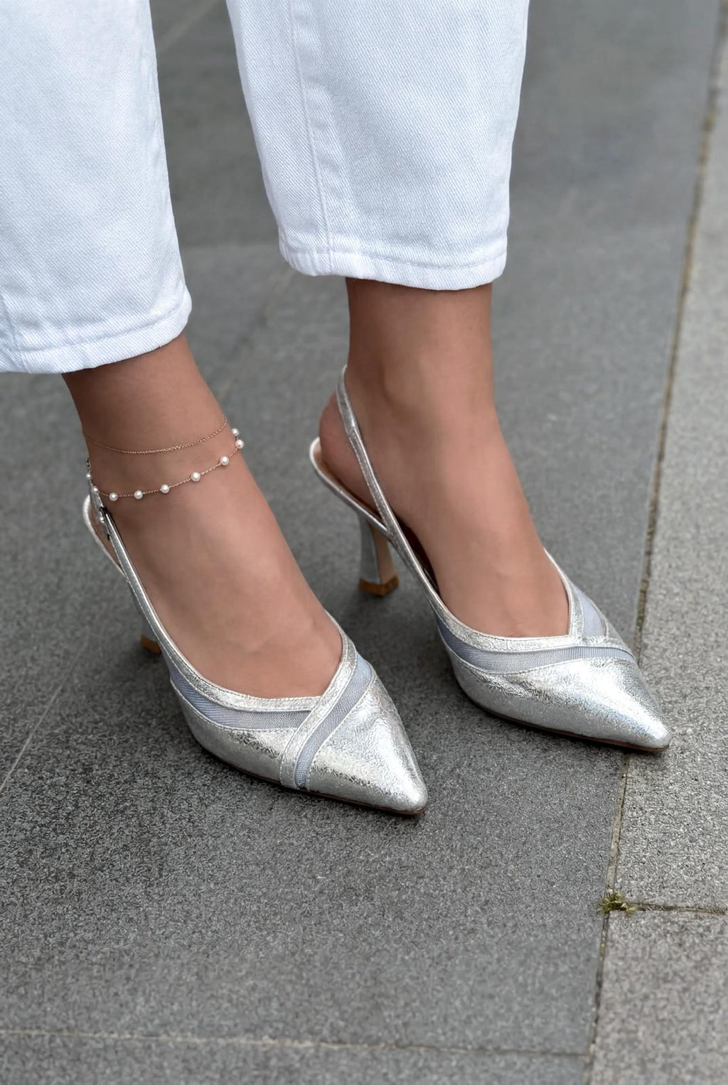 Almerion Silver Patent Faux Leather Women's Stilettos