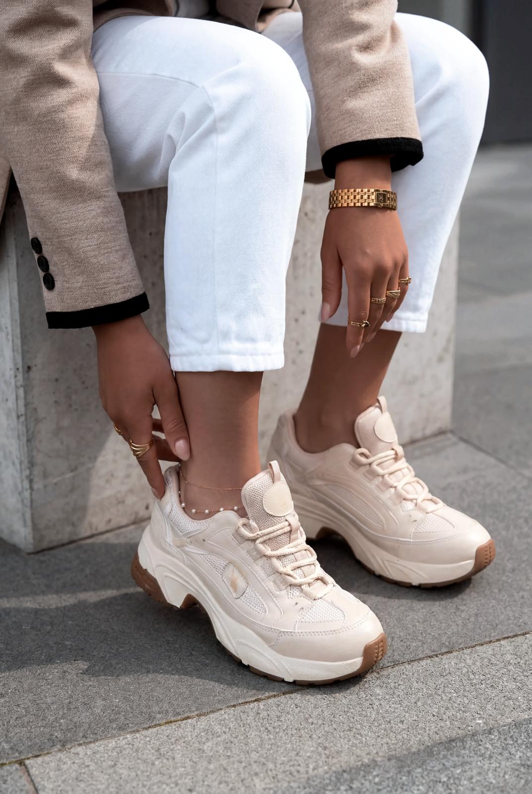 Norser Beige Genuine Leather Women's Sneakers