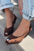 Norvion Light Brown Suede Genuine Leather Women's Pumps