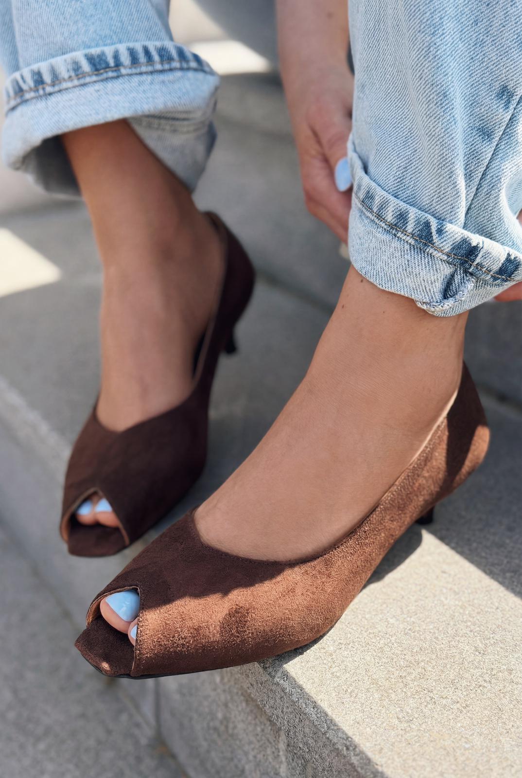 Norvion Light Brown Suede Genuine Leather Women's Pumps