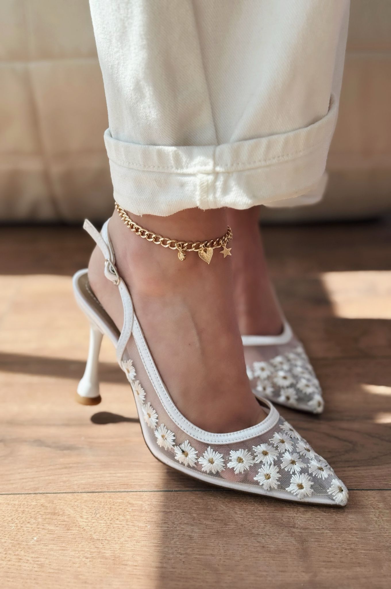 Dasewi White Mesh Women's Stilettos