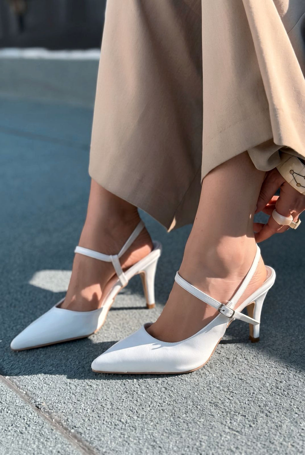 Lorent White Crinkled Faux Leather Women's Stilettos