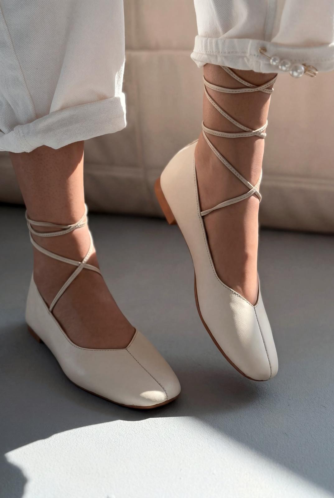 Morven Beige Genuine Leather Women's Flats