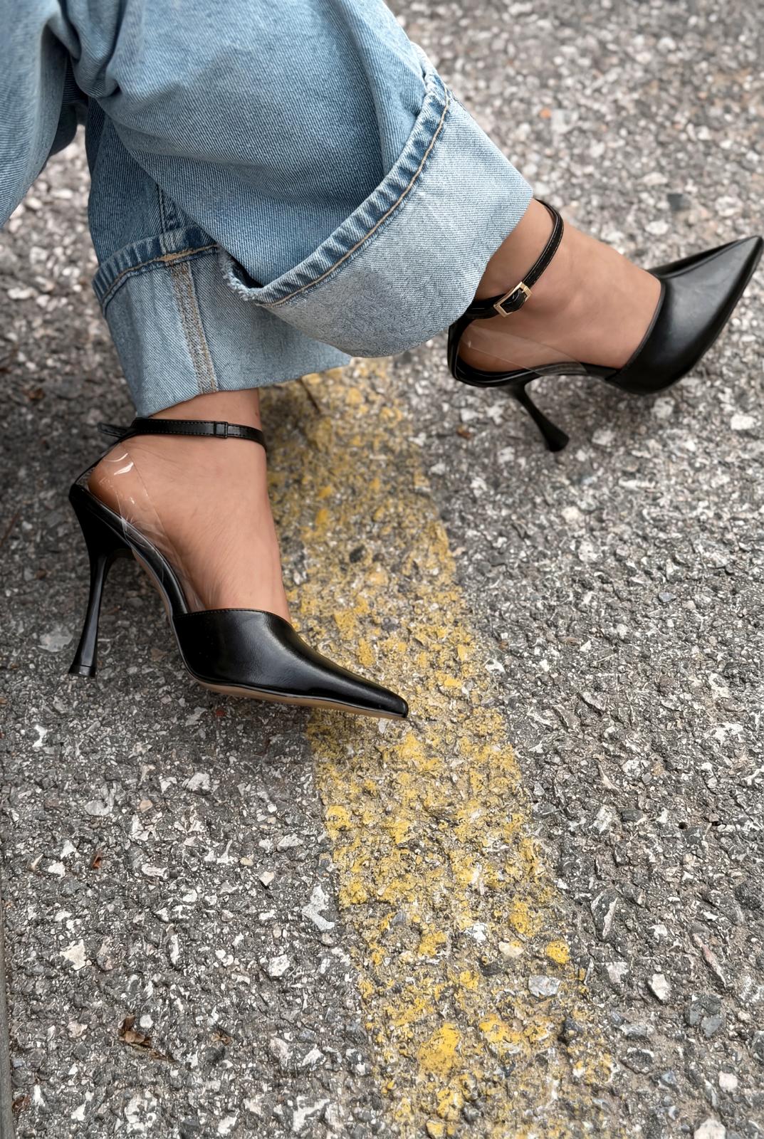 Rovire Black Crinkle Faux Leather Women's Stilettos