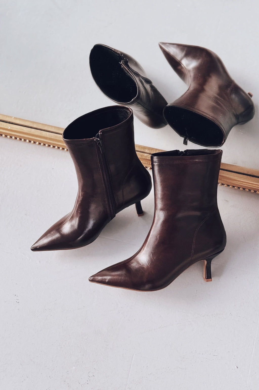 Orvex Brown Faux Leather Stiletto Heel Women's Boots