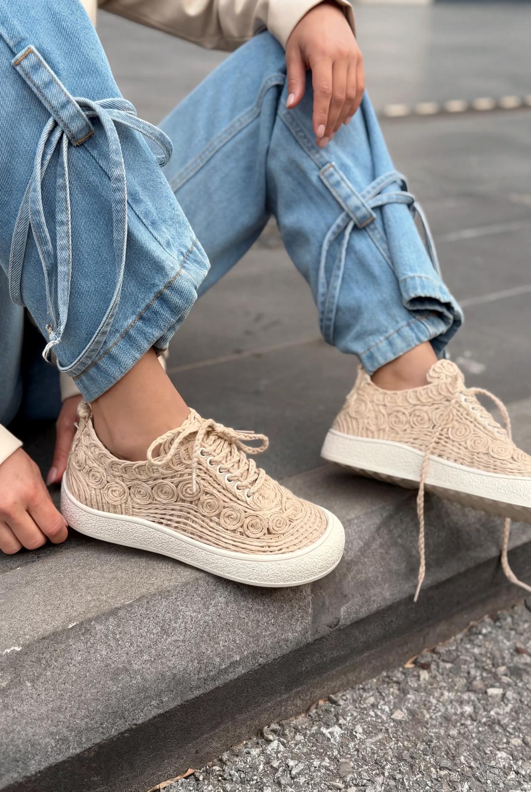 Sarrin Beige Woven Women's Sneakers