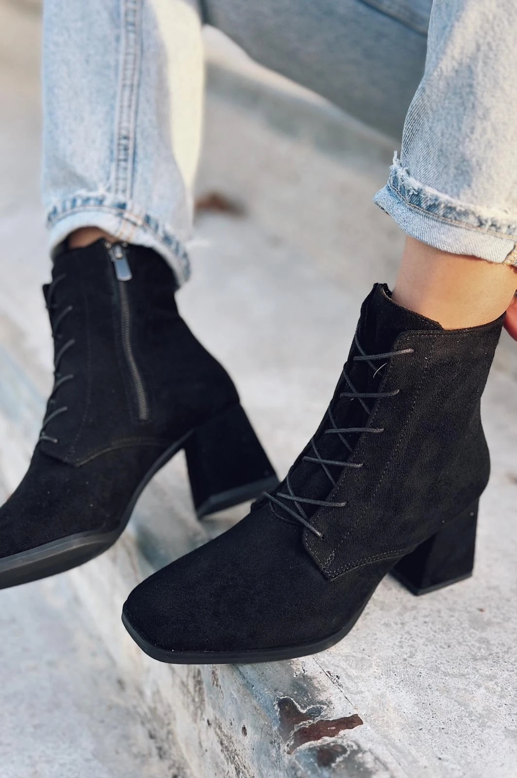 Rament Black Suede Lace-Up Women's Boots