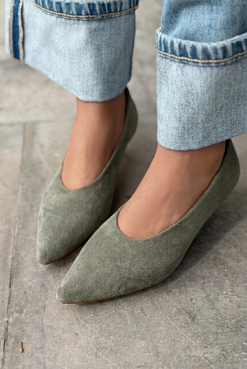 Seranis Khaki Suede Genuine Leather Stilettos