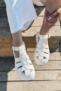 Porens White Faux Leather Platform Women's Sandals