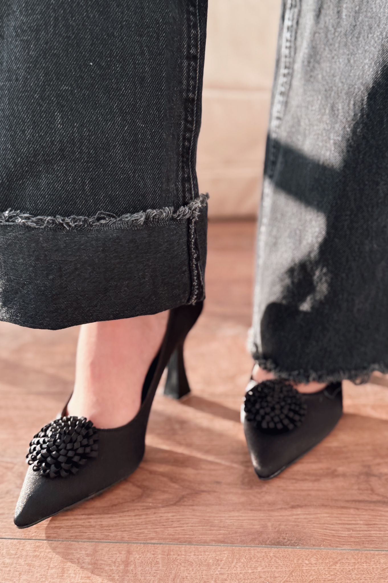 Fovira Black Satin Women's Stilettos