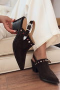 Velvorn Light Brown Genuine Suede Women's Cowboy Heel Pumps