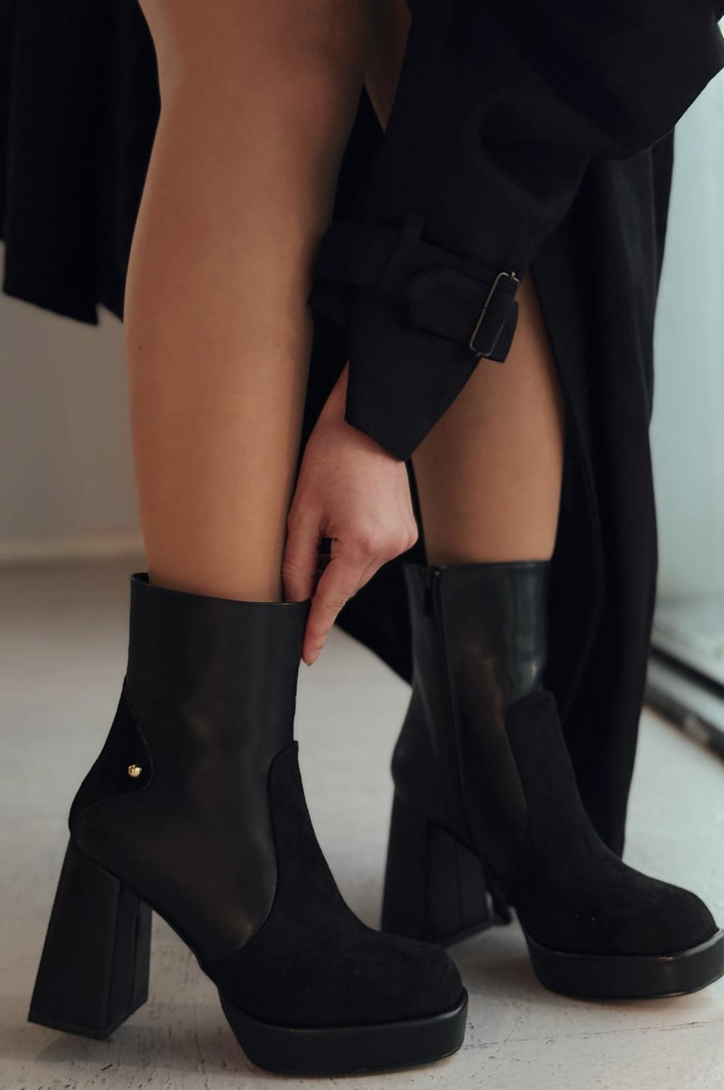Olexsa Black Faux Leather High Heel Women's Boots