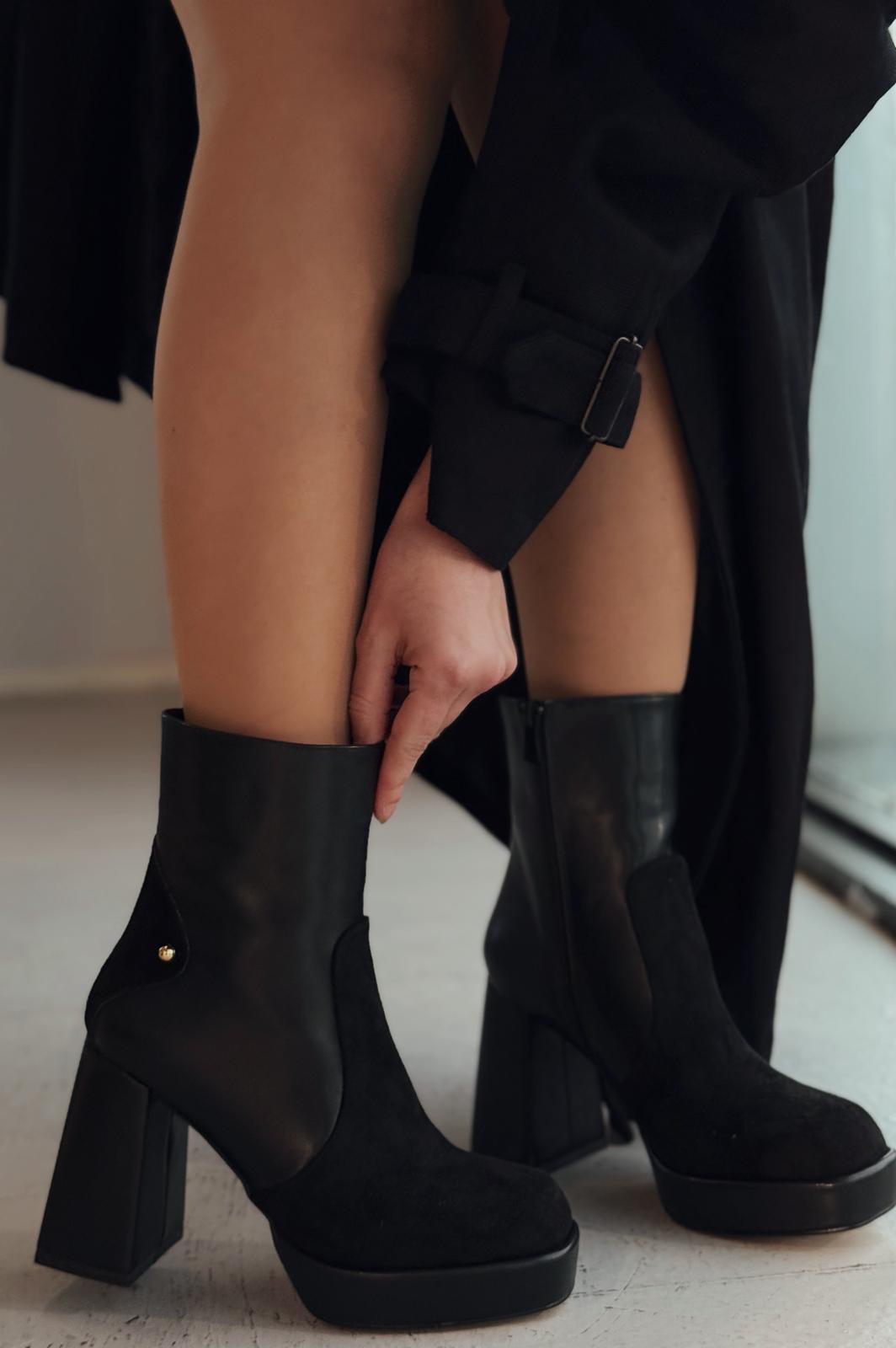 Olexsa Black Faux Leather High Heel Women's Boots