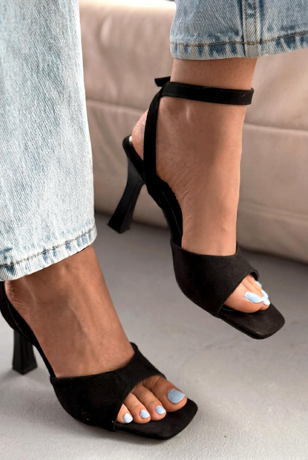 Velniel Black Suede Women's Pumps Sandals