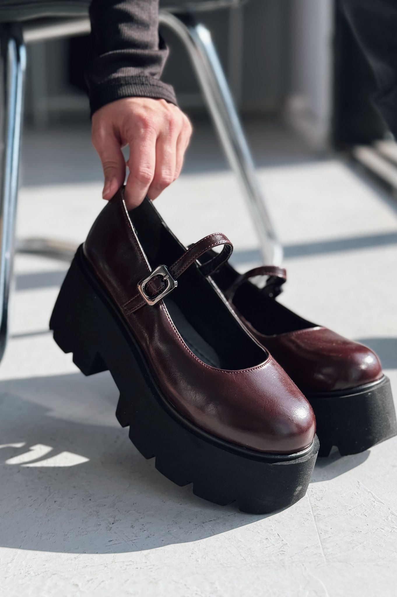 Tinos Bordeaux Faux Leather Platform Women's Mary Jane