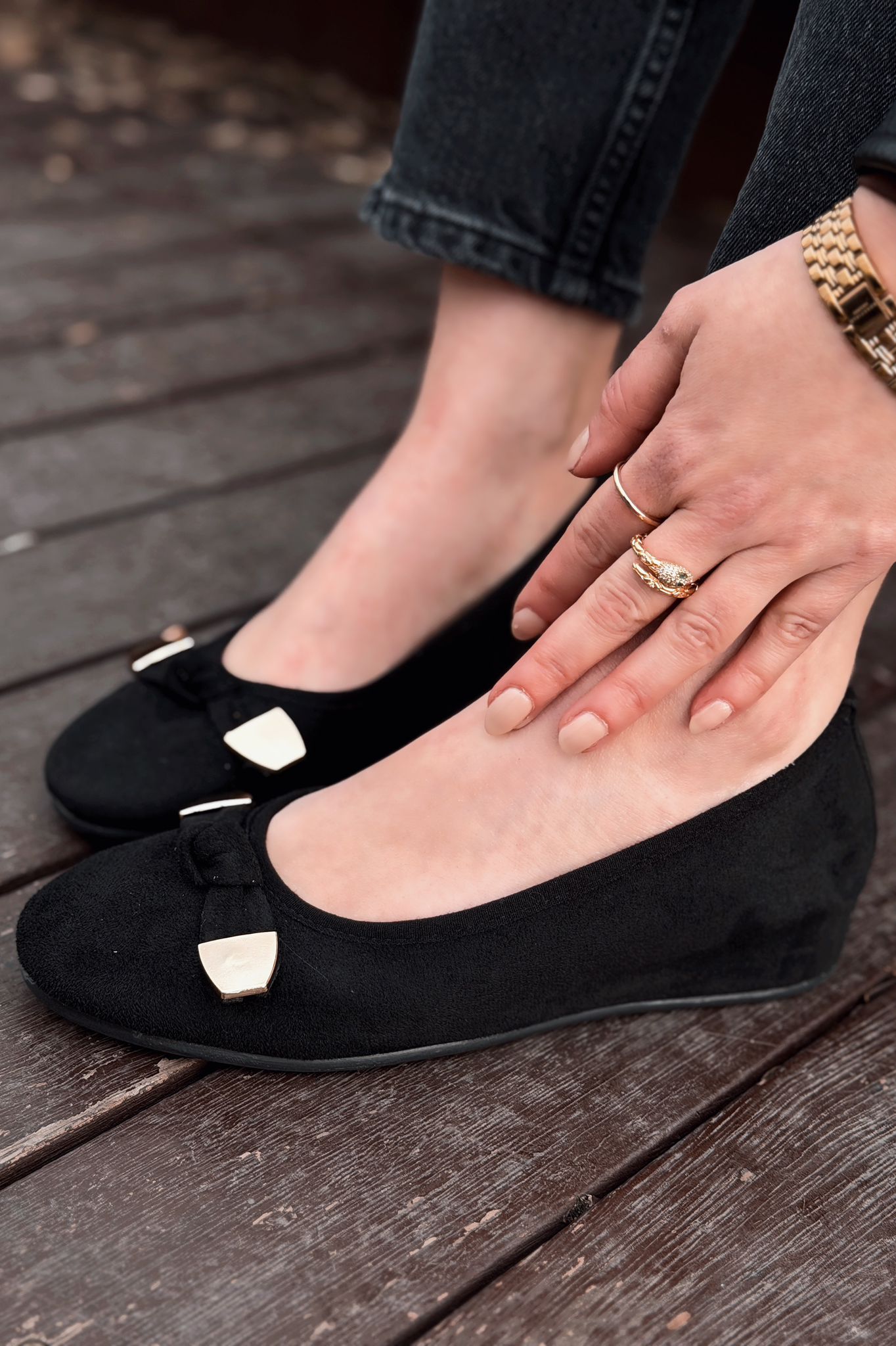 Orphel Black Suede Women's Wedge Heel Flats