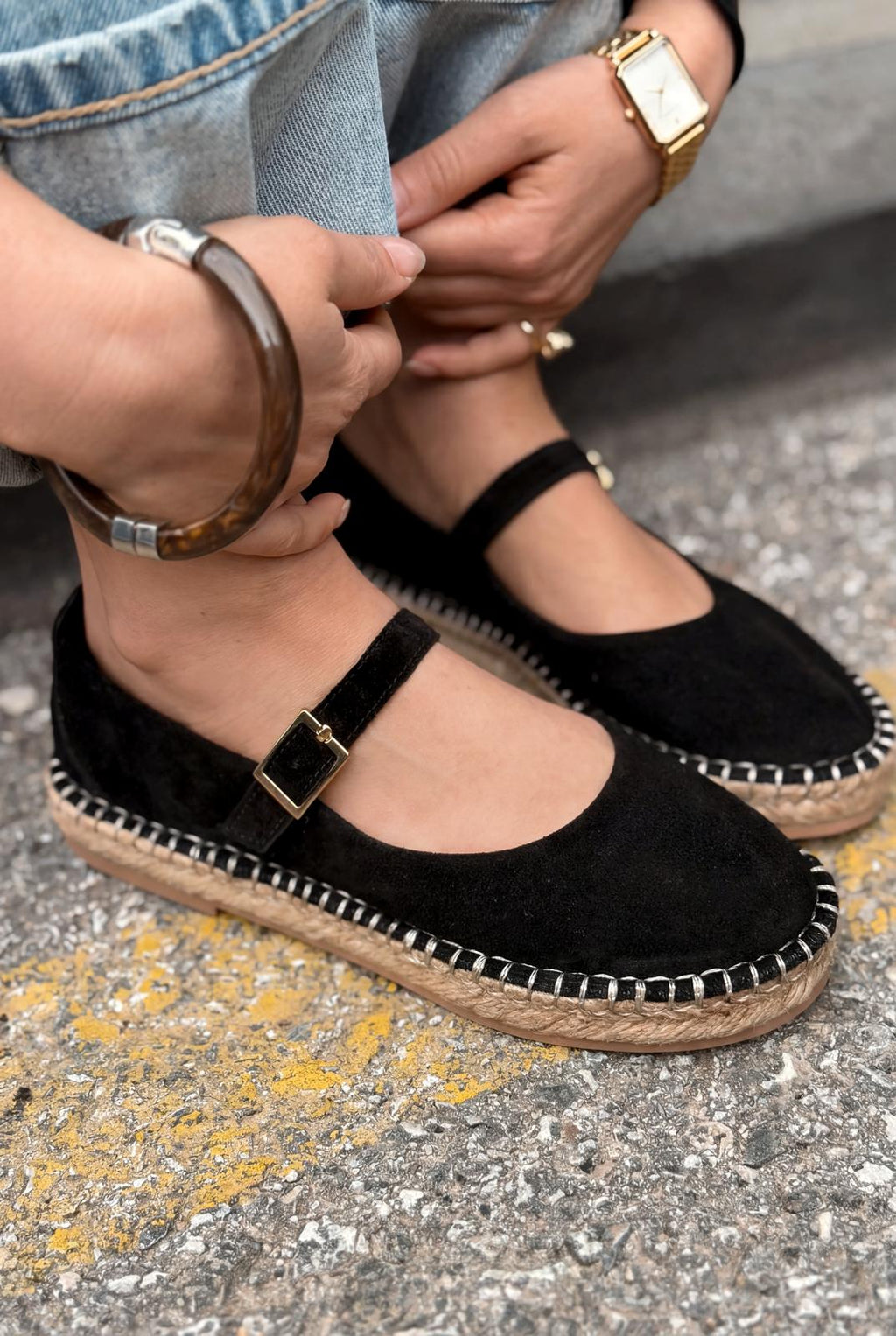Marena Black Genuine Suede Women's Espadrille
