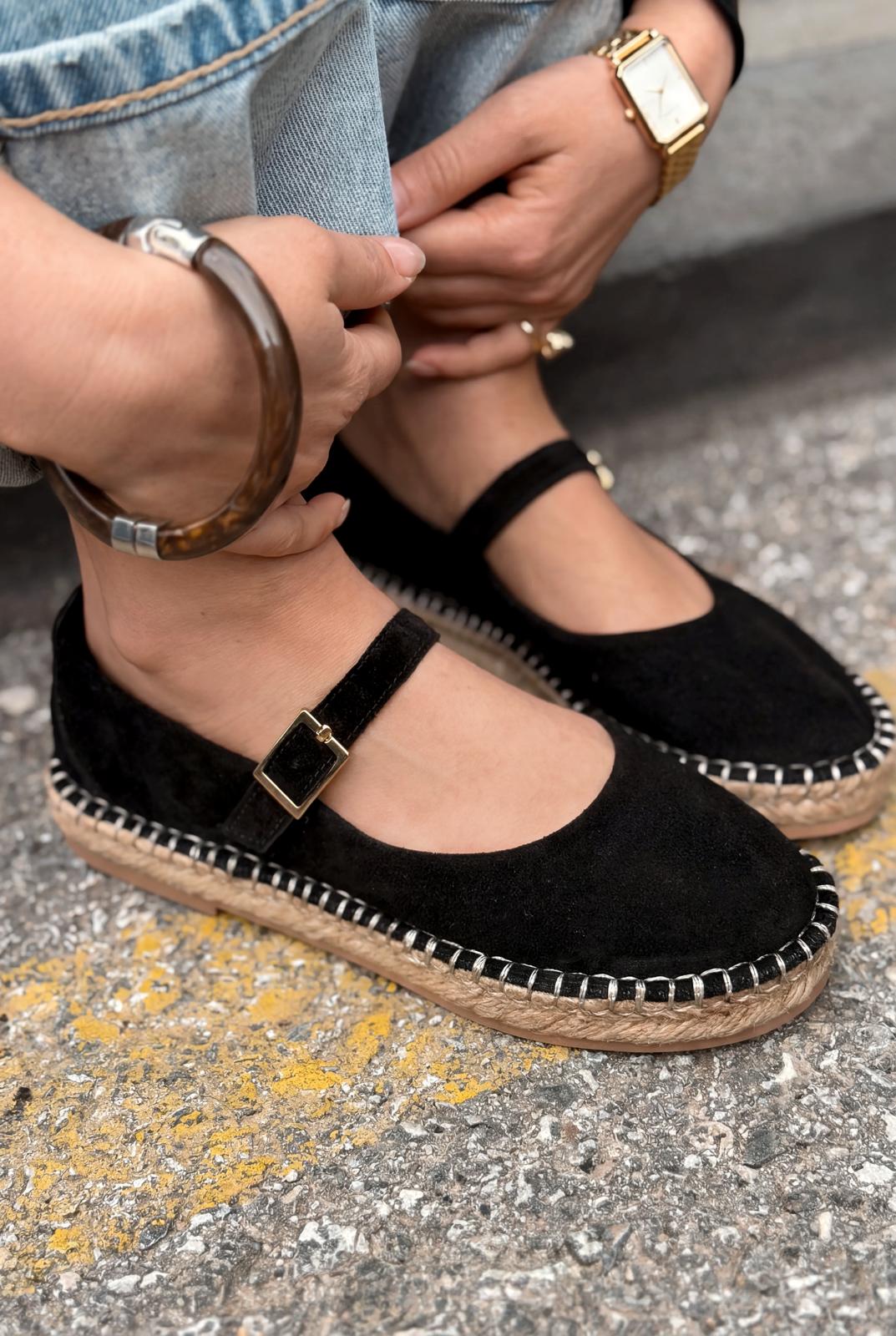 Marena Black Genuine Suede Women's Espadrille