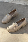 Duvra Beige Faux Leather Gold Buckle Detail Women's Loafers