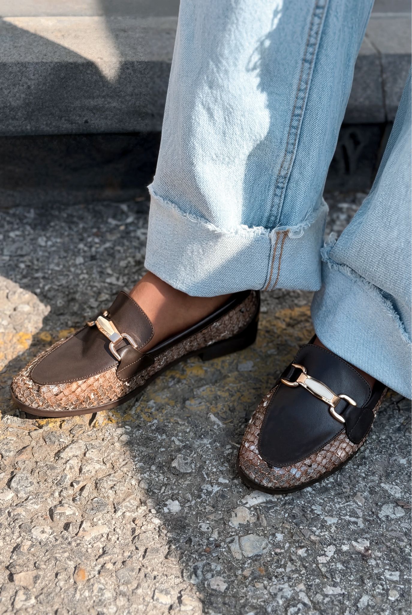 Delter Dark Brown Faux Leather Mesh Women's Loafers