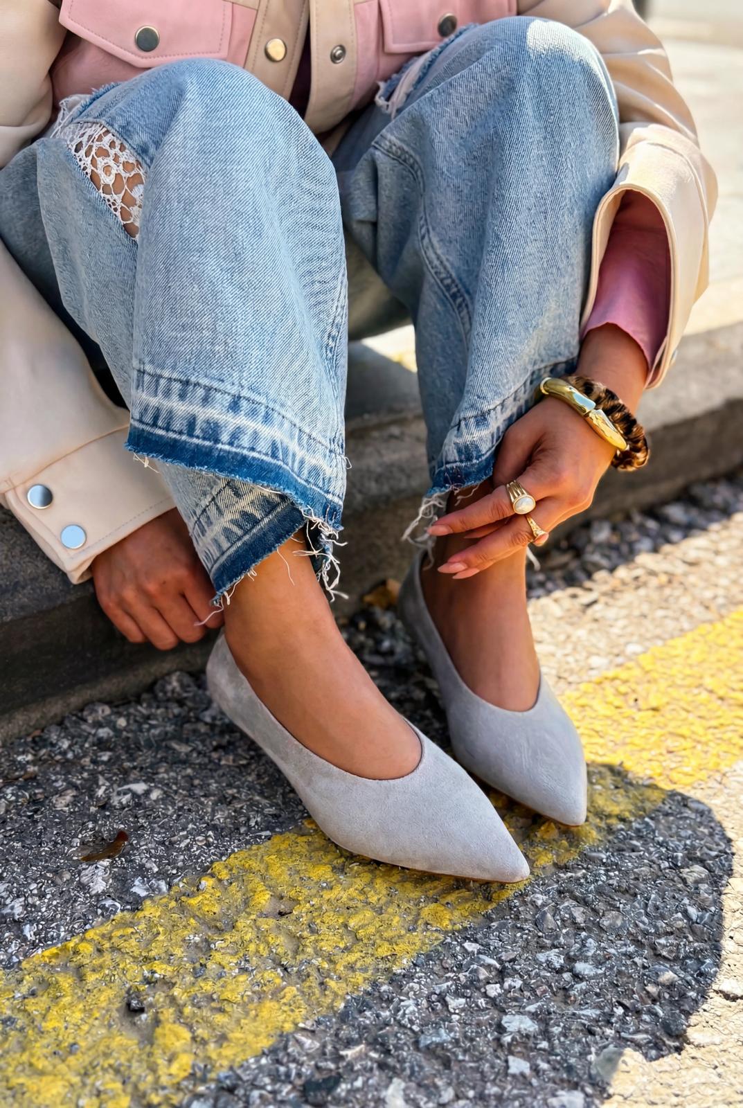 Seranis Grey Suede Genuine Leather Stilettos