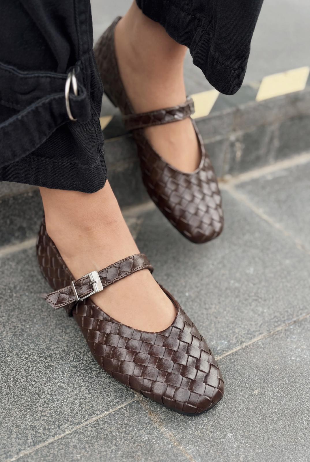 Vespera Dark Brown Faux Leather Women's Flats