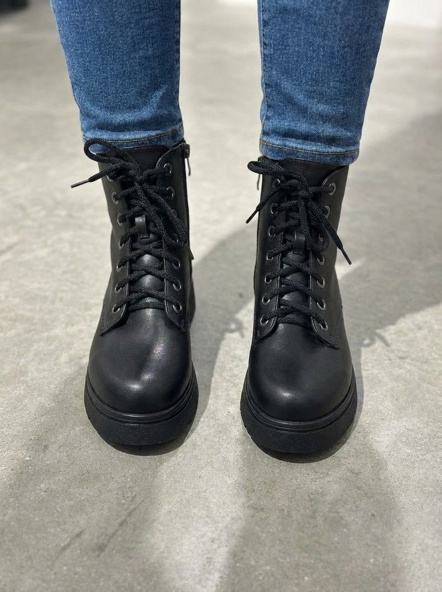 Voltera Black Faux Leather Women's Boots