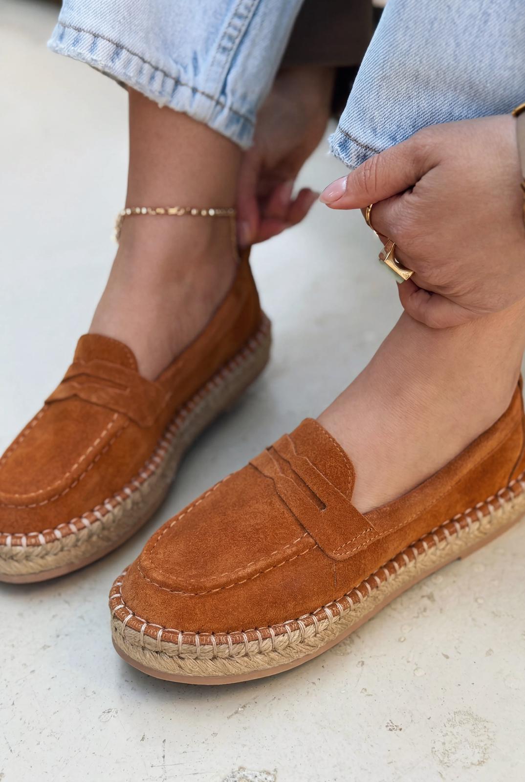 Celure Tan Genuine Suede Women's Espadrille Loafers